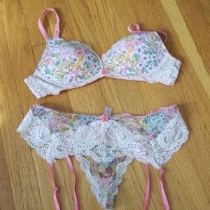 Victoria's Secret bra, garter belt, and panty set